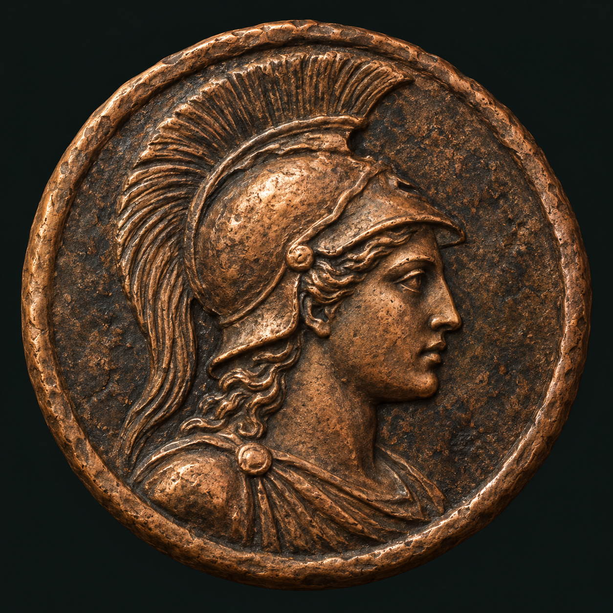 Bronze coin showing a helmeted profile