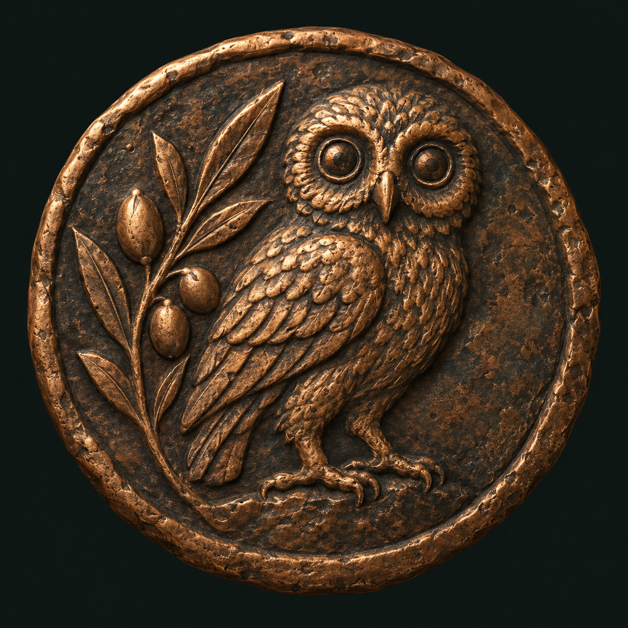 Bronze coin showing an owl